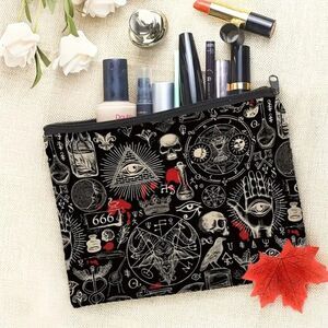 Halloween Gothic Skulls and Potion Bottles Makeup Bag - Double-Sided Printed